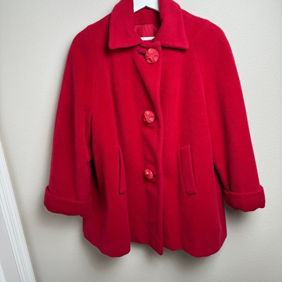 Vintage Wrubels 100% Virgin Wool Button Down‎ Coat Red - Picture 1 of 14